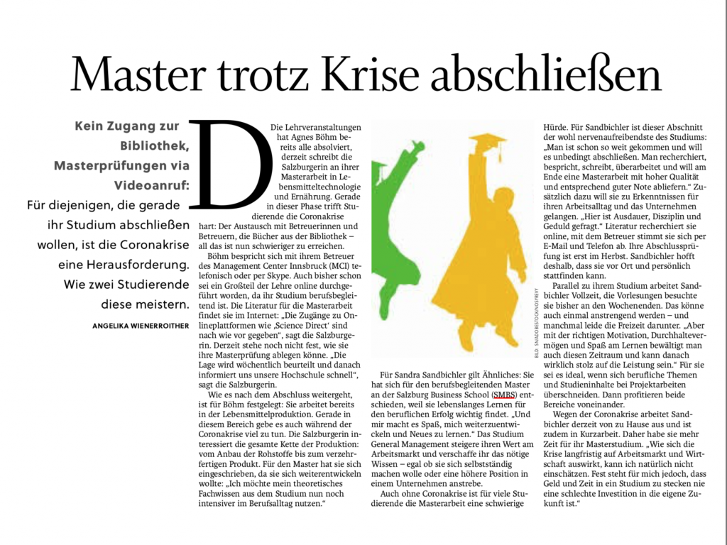 Salzburger Nachrichten Artikel_Master trotz Krise abschließen_02.05.20