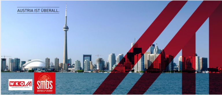 Bild von Torontos Skyline mit Logo von WKO und SMBS